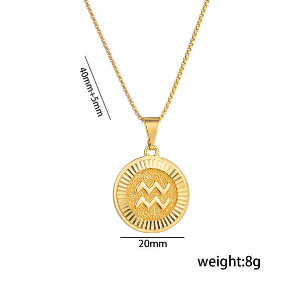 Fashion Zodiac Sign Letter Text Number Titanium Steel 18K Gold Plated Necklaces