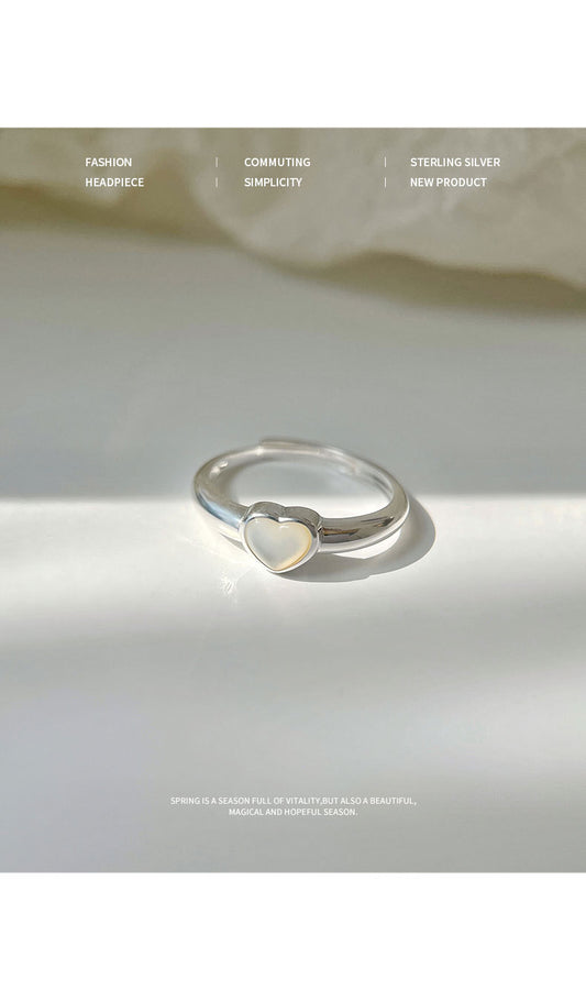 Elegant Heart Shape Sterling Silver Inlay Shell Open Ring