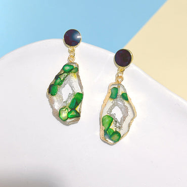 1 Pair Ethnic Style Irregular Natural Stone Patchwork Drop Earrings