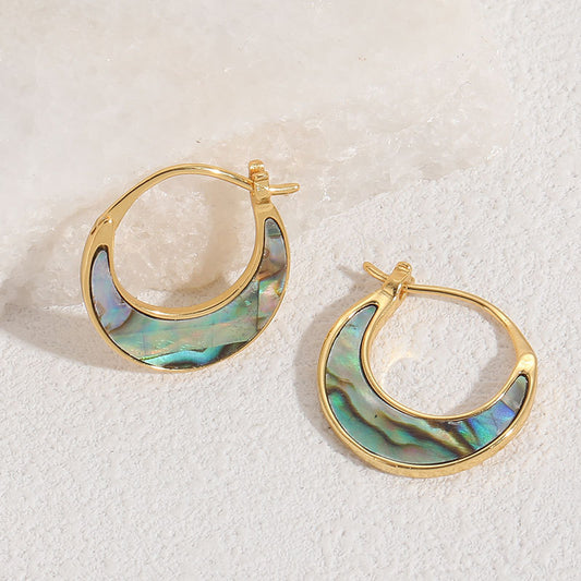 Amazon Hot Sale Shell Moon Earrings Simple Light Luxury Versatile Copper Plated 14K Real Gold Women's Earrings Earring Accessories