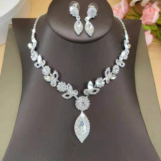 Fashion Bridal Set Crystal Flower Jewelry Set Banquet Wedding Necklace Accessories