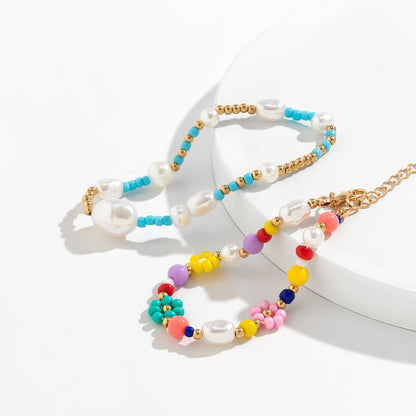 Sweet Flower Imitation Pearl Seed Bead Beaded Women's Bracelets