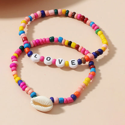 Cross-border New Arrival Set Bohemian Color Beaded Bracelet Shell Love Letter Bead Bracelet Three-piece Set For Women