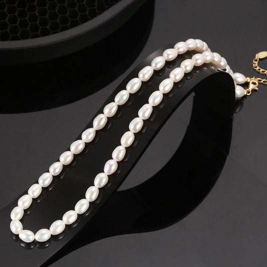 Elegant Simple Style Round Freshwater Pearl Sterling Silver Beaded Necklace