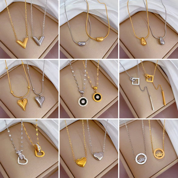 Simple Style Geometric Gourd Stainless Steel Plating Rhinestones Pendant Necklace