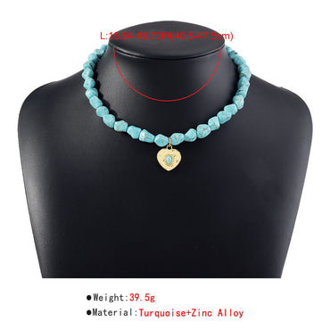 Wholesale Vacation Bohemian Sun Devil's Eye Heart Shape Alloy Turquoise Beaded Inlay Turquoise Pendant Necklace