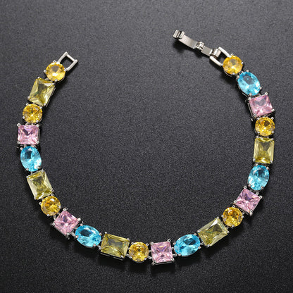 Glam Geometric Copper Gold Plated Zircon Women's Bracelets Necklace