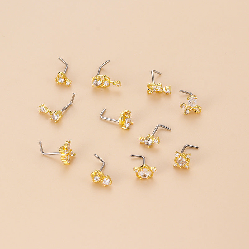 Fashion Flower Bow Knot Stainless Steel Plating Zircon Nose Studs 1 Piece