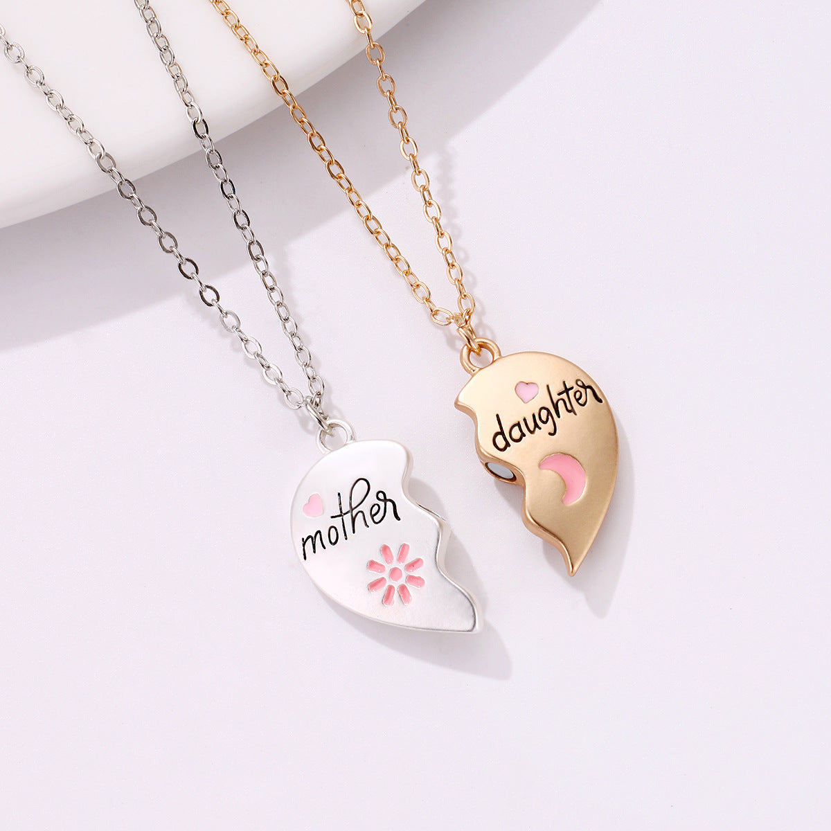 Cute Heart Shape Alloy Enamel Plating Mother's Day Mother&daughter Pendant Necklace