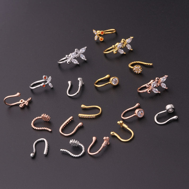 Fashion Copper Inlaid Zircon Non-porous Piercing Butterfly Shape Clip-on Nose Ring Wholesale Nihaojewelry