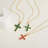 Cross-border hot-selling wild retro color zircon cross pendant necklace women's personalized design O-word chain clavicle chain