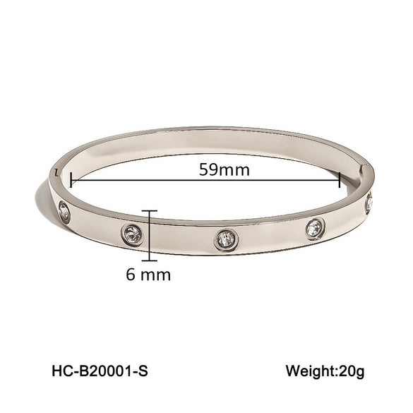 IG Style Ellipse Circle Round Stainless Steel Diamond Inlay Bangles