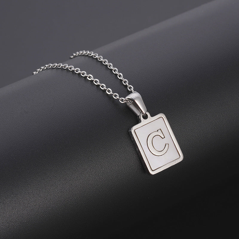 European and American simple stainless steel shell letter necklace women's cross-border titanium steel square capital letter pendant women's jewelry
