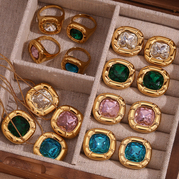 Fashion Quadrilateral Geometric Flower Stainless Steel 18K Gold Plated Necklaces