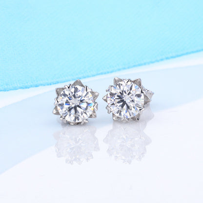 Sterling Silver Simple Style Shiny GRA Certificate Inlay Round Moissanite Ear Studs