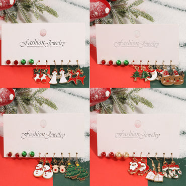 Fashion Christmas Tree Santa Claus Alloy Enamel Women's Drop Earrings 5 Pairs