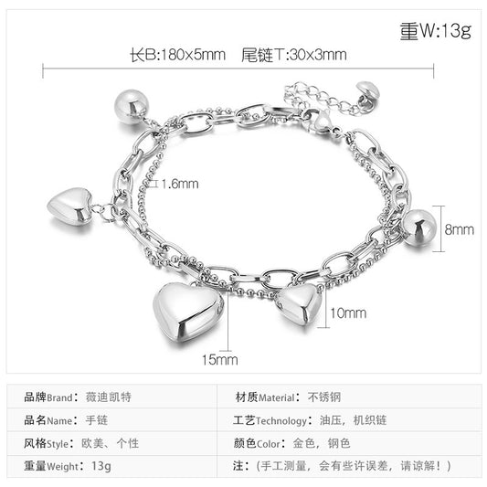 Fashion Stainless Steel Bracelets Heart Multi-layer Stainless Steel Bracelets Wholesale