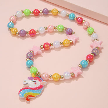 Simple Style Star Unicorn Plastic Resin Beaded Handmade Girl's Necklace 1 Piece