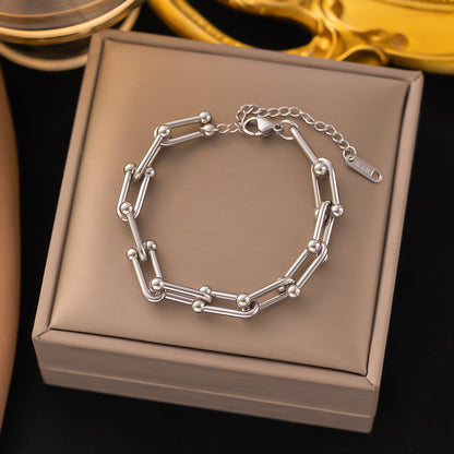 Streetwear Heart Shape Grain Titanium Steel Plating Inlay Shell Bracelets