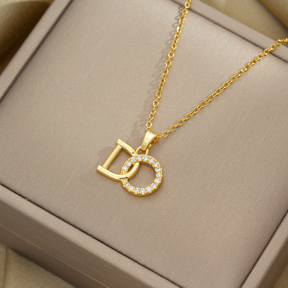 Moderate Luxury Letter Text Number Titanium Steel 18K Gold Plated Necklaces
