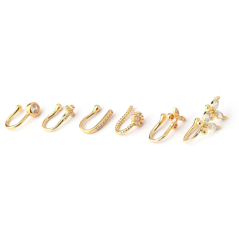Fashion Copper Inlaid Zircon Non-porous Piercing Butterfly Shape Clip-on Nose Ring Wholesale Nihaojewelry