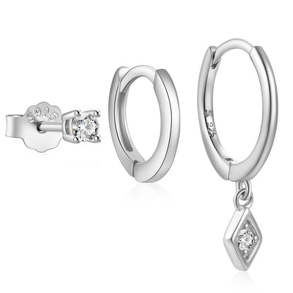 3 Pieces Set Simple Style Geometric Plating Inlay Sterling Silver Zircon Earrings