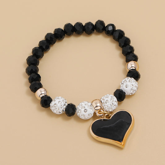 New Simple Crystal Bracelet Female Dripping Oil Black Peach Heart Bracelet Jewelry