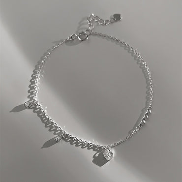Sweet Heart Shape Sterling Silver Inlay Artificial Diamond Bracelets