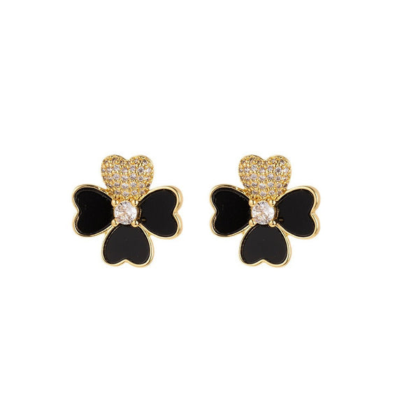 Moderate Luxury Flower Copper Diamond Inlay Stud Earrings
