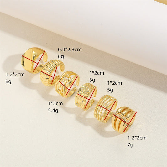 Cross-border new copper-plated 14K real gold retro Korean small fresh opening adjustable ring light luxury ring women