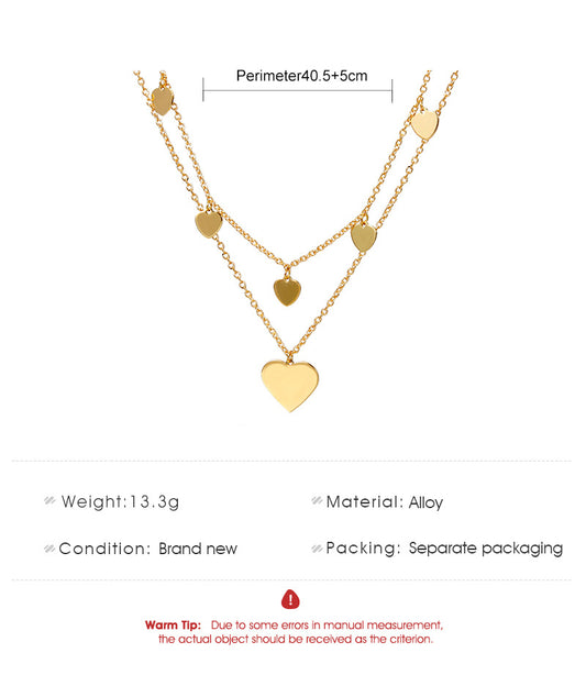 Cross-border New Arrival Multi-layer Love Necklace Sweater Chain European And American Fashion Small Peach Heart Twin Clavicle Chain Double-layer Set Chain For Women