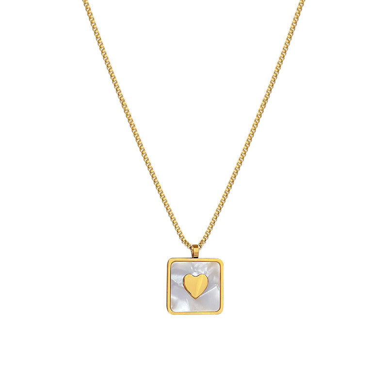 Lady Square Heart Shape Shell Titanium Steel Plating Pendant Necklace 1 Piece