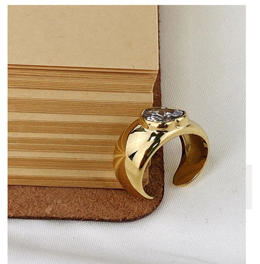 Wholesale Simple Style Heart Shape Stainless Steel Zircon Wide Band Ring