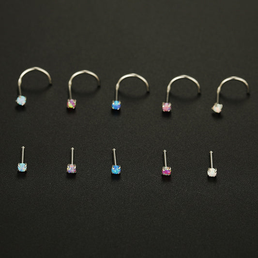 Casual Geometric Stainless Steel Inlay Zircon Nose Studs