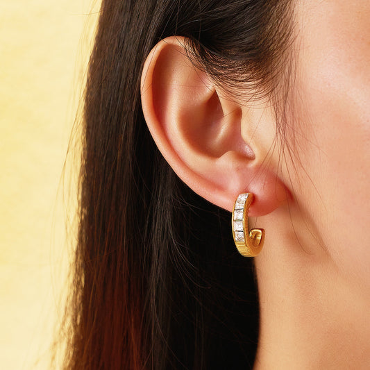1 Pair Modern Style U Shape Plating Inlay Titanium Steel Artificial Gemstones Drop Earrings