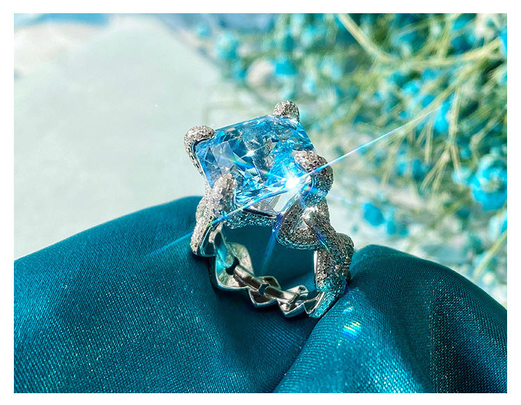 Haute Couture Jewelry Inlay Craft Imitation Natural Aquamarine Topaz Ring