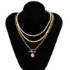 Vintage Style Geometric Round Letter Imitation Pearl Alloy Copper Plating Chain Women'S Double Layer Necklaces
