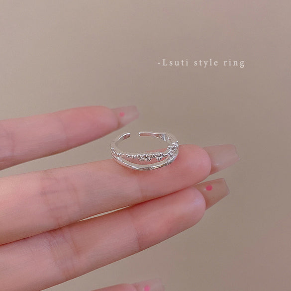 ins style silver zircon ring women's light luxury niche high-end sense open ring ring versatile temperament jewelry wholesale