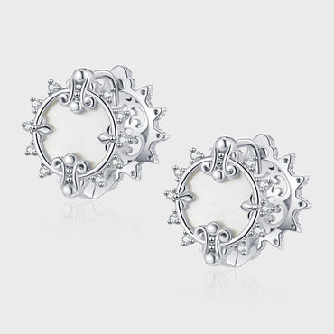 1 Pair Simple Style Geometric Inlay Sterling Silver Shell Zircon White Gold Plated Earrings