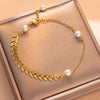 Moderate Luxury Women Pearl Geometric Titanium Steel 18K Gold Plated Bracelets