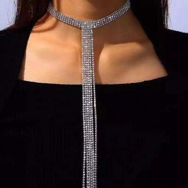 Fashion Accessories Geometric Rhinestone Multi-layer Long Tassel Necklace