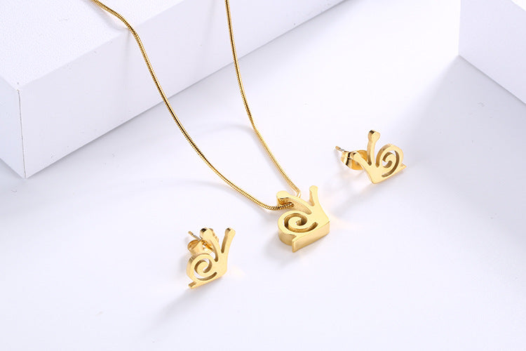 Creative New Titanium Steel Golden Snail Earrings Necklace Set Wholesale Nihaojewelry