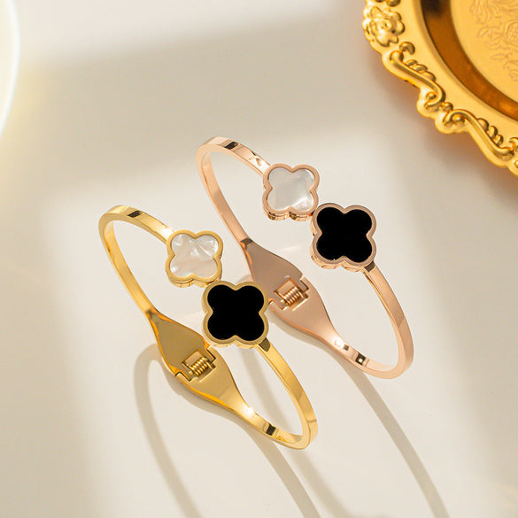 Moderate Luxury Letter Titanium Steel 18K Gold Plated Bangles