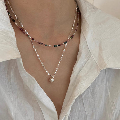 Elegant Geometric Color Block Tourmaline Sterling Silver Necklace In Bulk