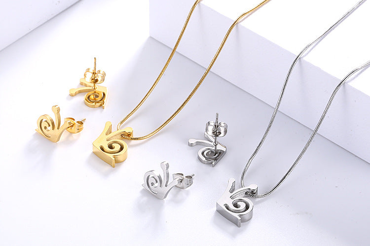 Creative New Titanium Steel Golden Snail Earrings Necklace Set Wholesale Nihaojewelry