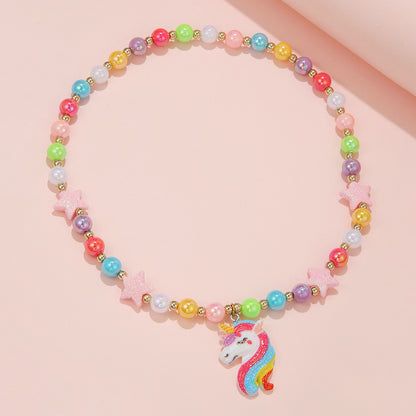 Simple Style Star Unicorn Plastic Resin Beaded Handmade Girl's Necklace 1 Piece