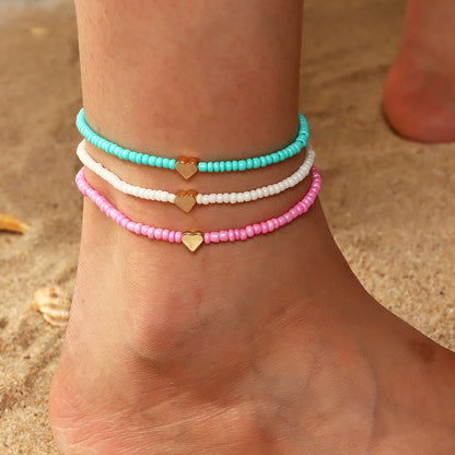 Bohemian Colorful Beads Heart Anklet Set Wholesale