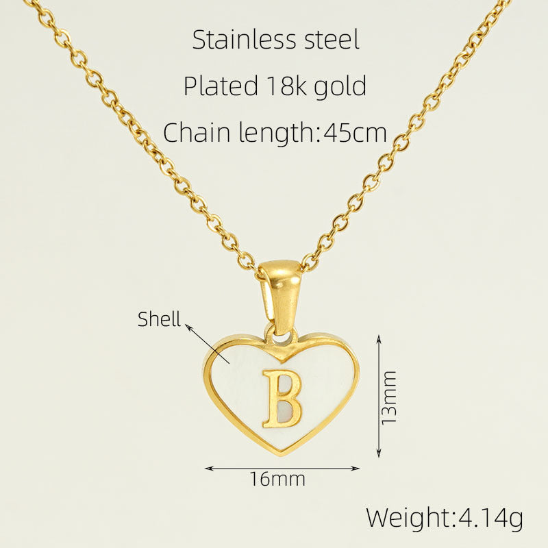 Cross-border hit 26 English letters love inlaid shell necklace female European and American temperament versatile stainless steel letter pendant
