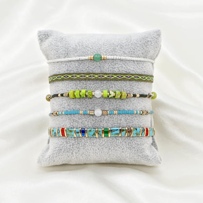 Bohemian Green Tila Beads Hand-beaded Five Stacked Bracelet