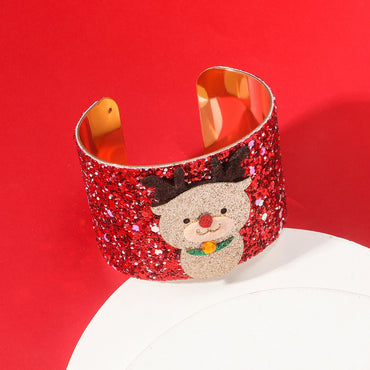 Cartoon Style Cute Christmas Christmas Hat Santa Claus Bow Knot Plastic Iron Plating Women's Bangle